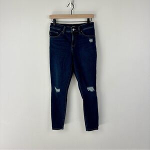 Express Mid Rise Dark Wash Ripped Curvy Skinny Jeans, 6R